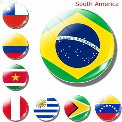 South American National Flag 30MM Glass Fridge Magnets Brazil Colombia Peru Chile Ecuador Uruguay Magnetic Refrigerator Stickers