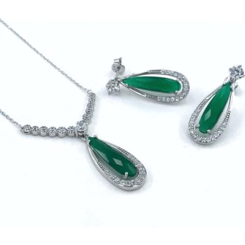 Zümrüt Yeşili Özel Üretim Suyolu 925 Gümüş Set Takım