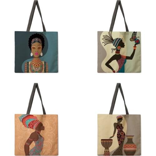 Ladies Fashion Shopping Bag Linen Reusable Tote Bag Black Women Power Printed Shoulder Bag Outdoor Beach Bag Casual Tote Bag