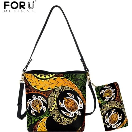 FORUDESIGNS Large Pu Leather Crossbody Bags for Women Polynesian Samoa Tribal Turtle Print Vintage shoulder Bolsa Lady Purse