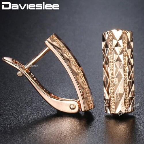 Davieslee Cut Rectangle Womens Lady Stud Earrings Snap Closure 585 Rose Gold Filled DGE71
