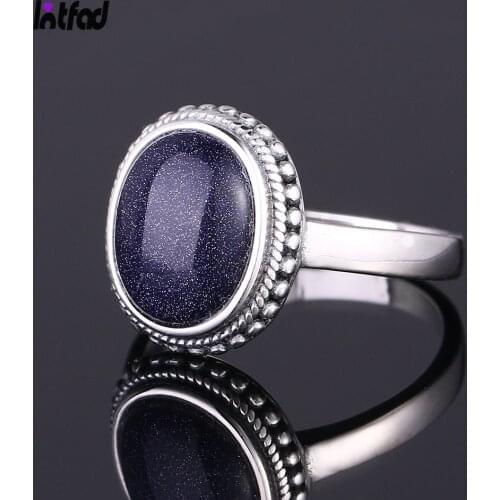 Classic Oval Blue Sandstone Rings for Women 925 Sterling Silver Elegant Simple Fine Jewelry Engagement Anniversary Party Gift