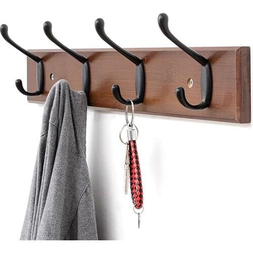 1Pc Nordic Bamboo Wall-mounted Coat Hook Rail Clothes Robe Towel Hanger Bathroom Hardware Home Supplies