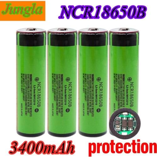 100% Original protected 18650 NCR18650B 3.7V lithium-ion rechargeable battery with 3400mAh for the use of flashlig+PCB