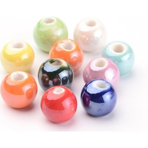100pcs 12mm Handmade Porcelain Ceramic Jewelry Making DIY Loose Ball Beads for Craft, Pearlized, Round, Mixed Color, Hole: 2mm