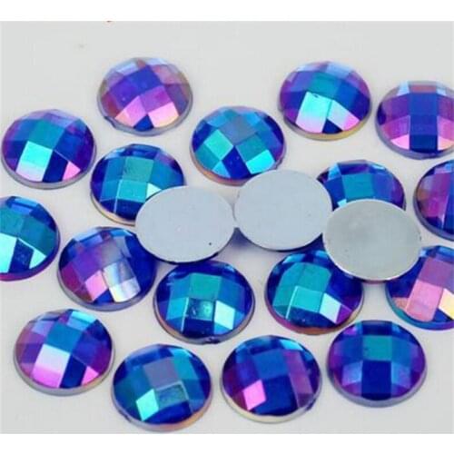 5-12MM DIY Bling Deep Blue AB Round Lattice Faceted Acrylic Rhinestones Flatback Acrylic Stone for Hand Craft Art Decoration
