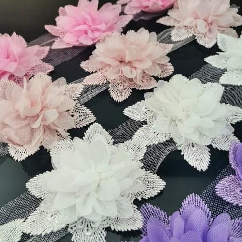 5 Flowers/roll) 10cm Width 4 Colors Lace Fabric Chiffon Flowers Home Decoration Handmade Clothing Accessories Crafts
