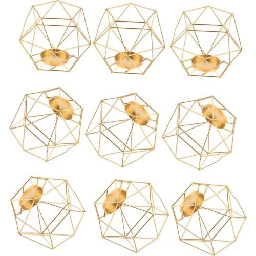 9pcs Geometric Polished Tealight Candle Holder Table Top Centerpiece Weddings Events Parties Dinner Table Decor