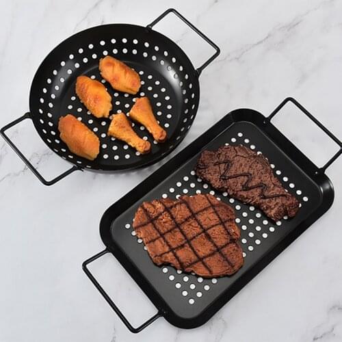 Milyydom Non-Stick Grill Pan With Handle Tray Drain Plate Vegetable Multiple Sizes Basket BBQ Tools Kitchen Gadgets