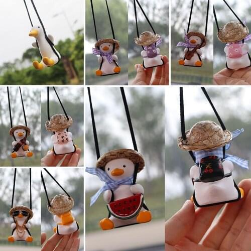 Car Pendant Cute Anime Little Duck Swing Auto Rearview Mirror Hanging Ornaments Interior Decoraction Car Accessories