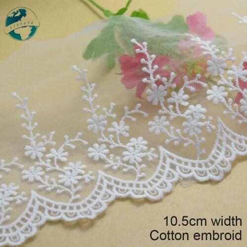 3yards 10.5cm white lace cotton embroid lace sewing ribbon fabric guipure diy trims warp knitting DIY Garment Accessories#2632