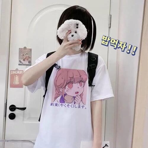 Japan Cute Cartoon Sweet Girl Streetwear Harajuku Punk Fun kawaii Women T-shirt Ulzzang Vintage Loose Chic Y2K Summer Casual Top