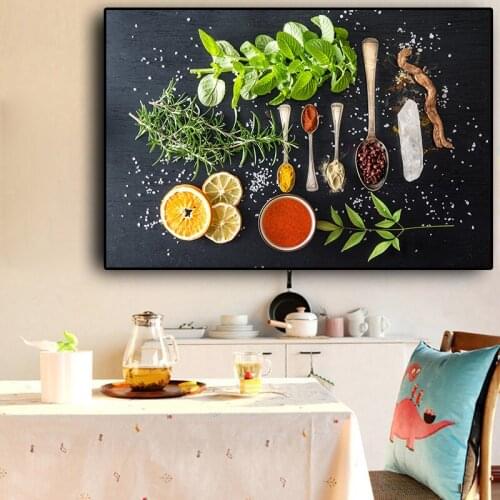 Vegetables Fruit Grains Spices Kitchen Canvas A Painting Wall Art Pictures Wall Art for Living Room Home Decor (No Frame)