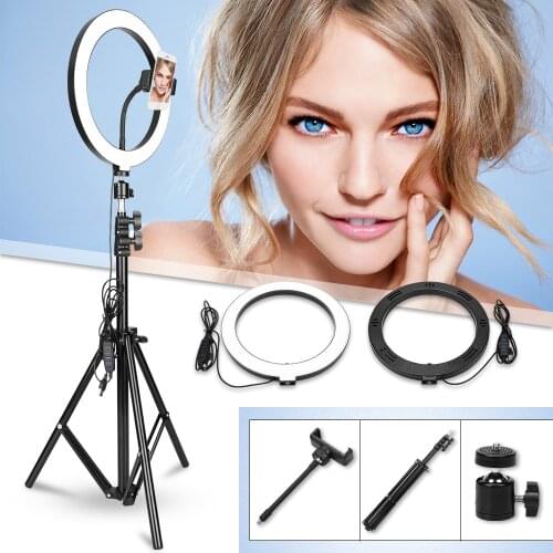 10inch Dimmable LED Selfie Ring Light Tripod Stand 3200-5600k Photography Camera Phone Ring Lamp For Makeup Video Live Studio
