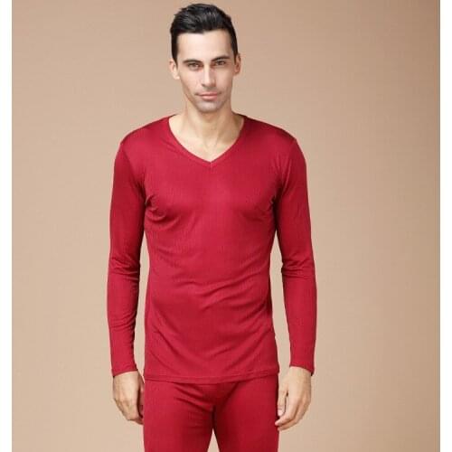 Men Top Grade Mens Silk Thick Thermal Underwear Set 100% Silk Double-sided Drawstring Knitted Autumn Pants 9803