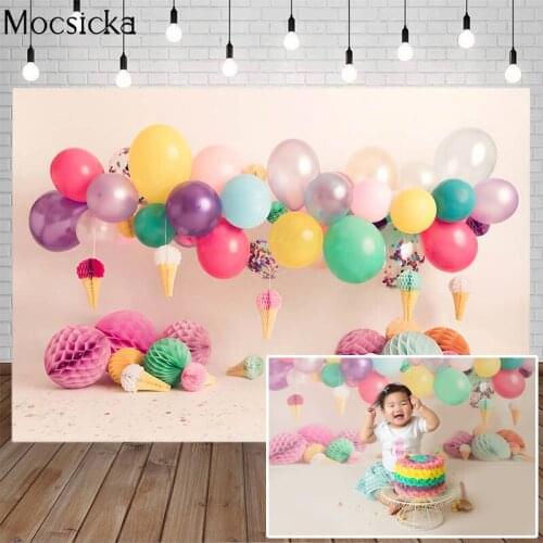 Colorful Balloons Cake Smash Ice Cream Props Background Photography Newborn Baby Shower Child Birthday Portrait Photo Studio