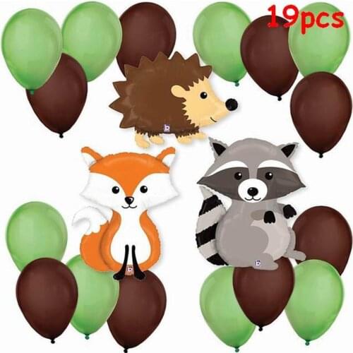 19pcs/Lot Green Red Brown Latex Balloons Raccoon Fox Ballon Happy Birthday Baby Shower Jungle Party Decoration Supplies Kids Toy