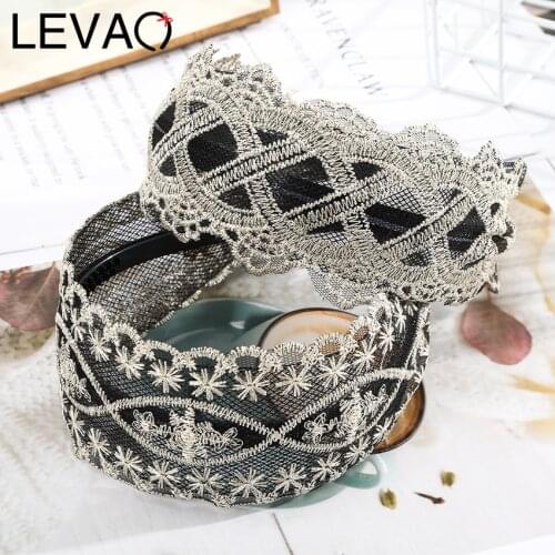 Levao Fabric Knitting Bowknot Hairband Women Girls Hair Head Hoop Bands Accessories Mesh Yarn Lace Wide Headband Headwear