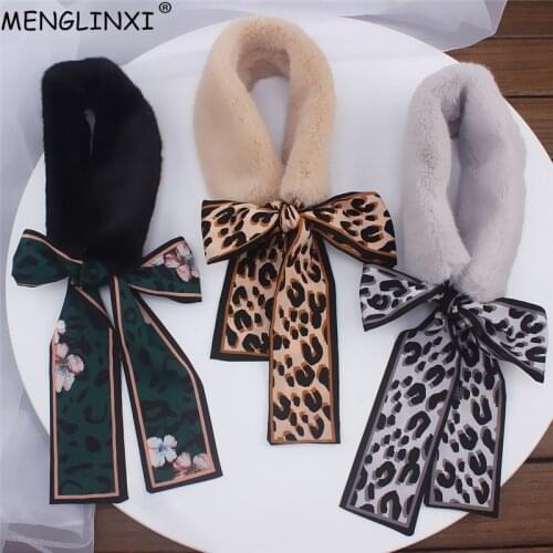 Fur Scarf 2021 New Leopard Print Scarf Women Winter Scarf Luxury Brand Skinny Silk Scarf Female Neckerchief Scarves & Wraps