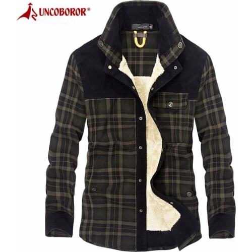 Winter Flannel Warm Shirt Men Military Plaid Coats Fleece Liner Thick Jacket Casual Long Sleeve 100% Cotton Dress Shirts Men 4XL