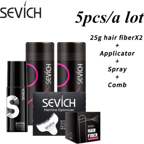 Sevich 5pcs/lot Hair Building Fiber Hair Loss Product Set 25g Keratin Hair Fiber *2 + Hair Holding Spray + Applicator + Comb