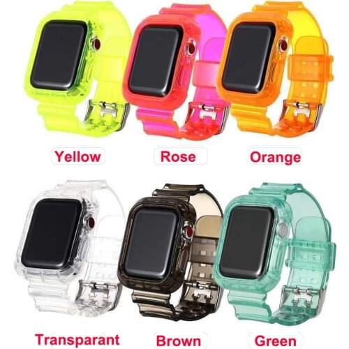 New Clear Band + Case for Apple Watch Series 6 SE 5 4 44mm 40mm Transparent Rubber Strap Cover For iWatch Accessories
