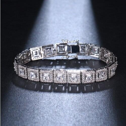 ORZTOON Vintage Brass Compact Square Zircon Hollow Chain Bracelets for Women Gold Silver Color Bracelet Trendy Female Jewelry