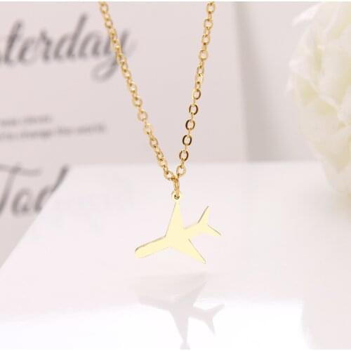 DOTIFI Stainless Steel Necklace For Women Small Airplane Choker Chain Pendant Gold Necklaces Engagement Jewelry