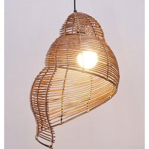Pastoral Rattan Snail Childrens Room Pendant Lamps Creative Dining Room Pendant Light Bar Cafe Shops Pendent Lights