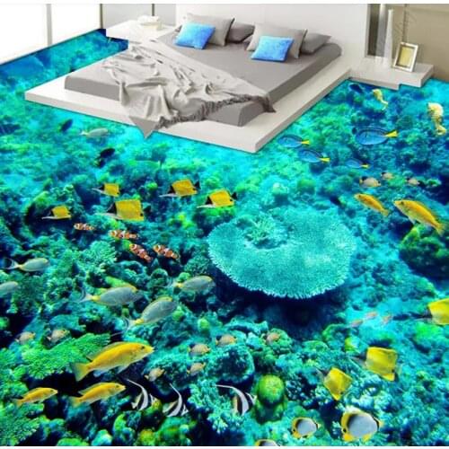 Custom 3D HD waterproof vinyl floor tiles For Living room bedroom bathroom floor wallpaper self-adhesive vinyl wall mural floor