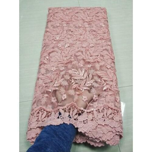 Pink African Lace Fabric With Sequins French Mesh Lace Fabric Embroidery Soft Milk Silk For Wedding Party Dress HFM4905