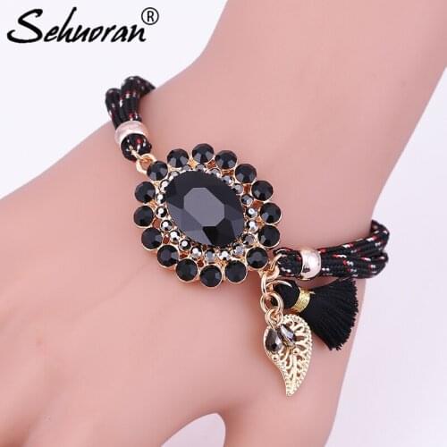 Sehuoran Zinc Alloy Glue Crystal Stone Bracelets & Bangles For Woman Colorful Rope Chain High Quality Crystal Bracelets Gifts