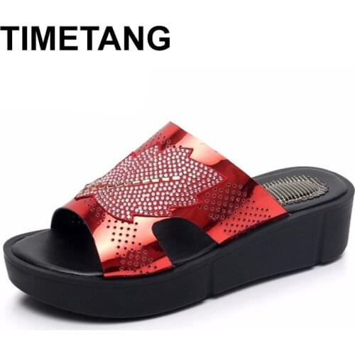 TIMETANG 2018 New Womens Slipper Leather Women Flats Shoes Platform Wedges Female Slides Beach Flip Flops Summer Shoe Lady