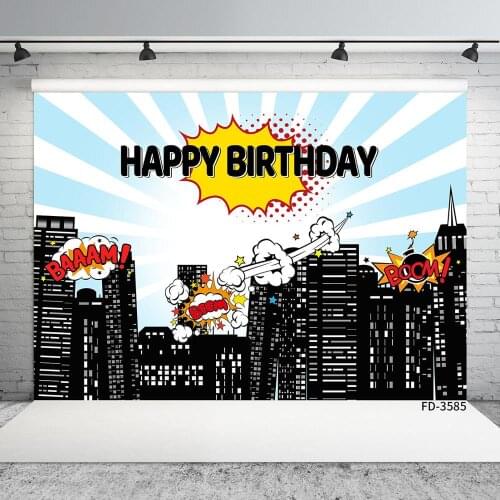 Happy Birthday Superhero Comic Vinyl Photography Backgrounds Photographic Backdrops for Birthday Party for Baby Children Boys