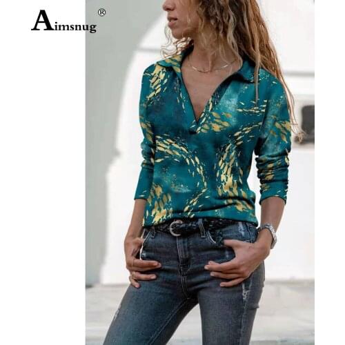 Plus Size 3xl Women Turn-down Collar T-shirt Model Fishes Print Womens Top Pullovers 2021 Autumn Long Sleeve Tees Shirt Femme