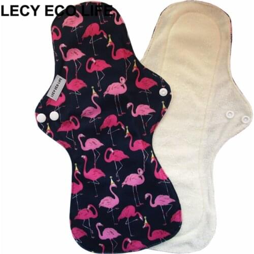 Lecy Eco Life 1pc 13" Flamingo printed night use reusable menstrual pads for heavy flow, large size breathable women cloth pads