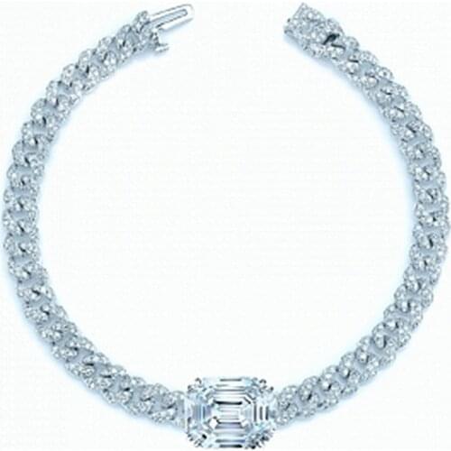 SLJELY Luxury Brand Solid 925 Sterling Silver Square Crystal Link Chain Bracelet Micro AAA Zircon Women Fashion Party Jewelry