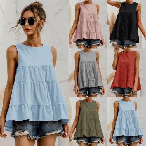 2XL 2021 Summer Tank Top Women Plus Size Solid Sleeveless Vest Feminina Round Neck Loose T-Shirt Fashion Tees Ropa Mujer