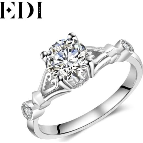 EDI Genuine Solitaire 1ct Round Cut Moissanite Diamond Natural Ruby Ring For Women 14k 585 White Gold Wedding Bands Fine Jewelry