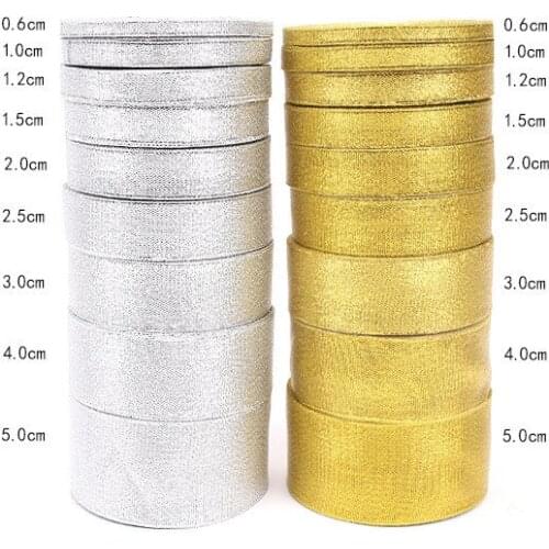 0.6-2cm 25 Yards Gold Silver Shinny Ribbon Wedding Gift Packing Decor Ribbon Xmas New Year Gifts Decor Home Decor Party Supply