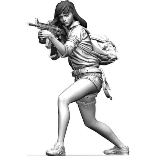 1/35 Resin Model figure GK AK Female Gunner Two heads Girl in action Unassembled and unpainted kit
