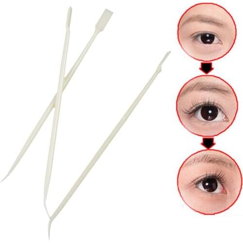 NEW 10Pcs 2 Way Plastic Fake Eyelash Perming Stick Tool Tweezers with Hot Glue Spoon