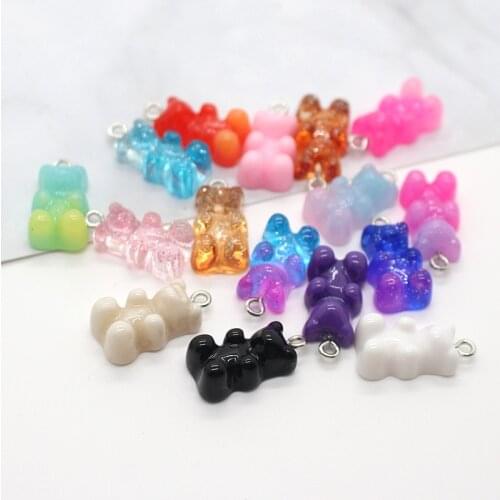 10pcs Mixed Color Sugar Candy Bear Resin Earring Charms Fit Keychain Bracelet Phone Case Small Accessory Jewelry Make