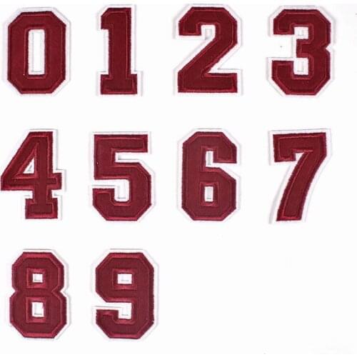 100pcs/lot Dark Red Digital Clothing Embroidery Patch Clothing Decoration Jersey Label Heat Transfer Embroidered Applique