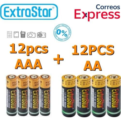 12batteries AAA LR03 + 12batteries AA LR06 Extrastar battery special Duracion 0% Mercury for toys control lanterns watches mice