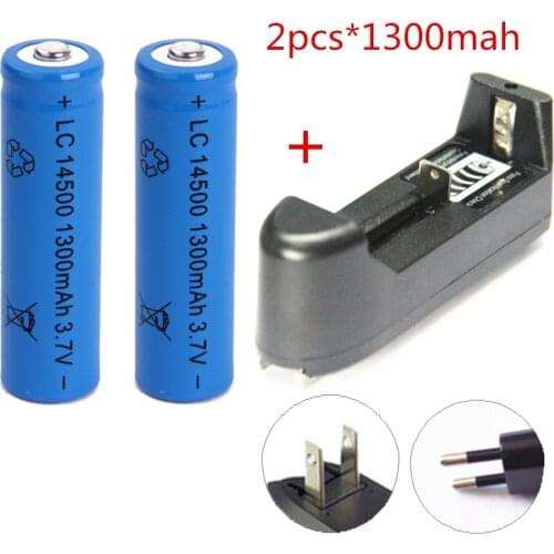 2pcs/set 14500 battery 3.7V 1300mAh rechargeable li ion battery with 1pcs charger for Led flashlight Torch Clock batery litio