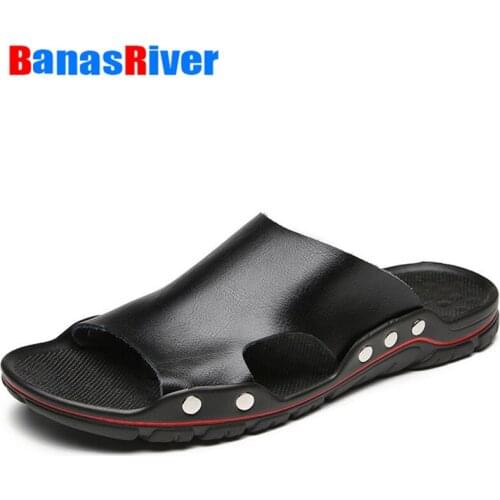 2021 Summer New Mens Casual Shoes Beach Trend Large Size Flip-flops Leather Outdoor Leisure Beach Sandals Outdoor Beach Rivets