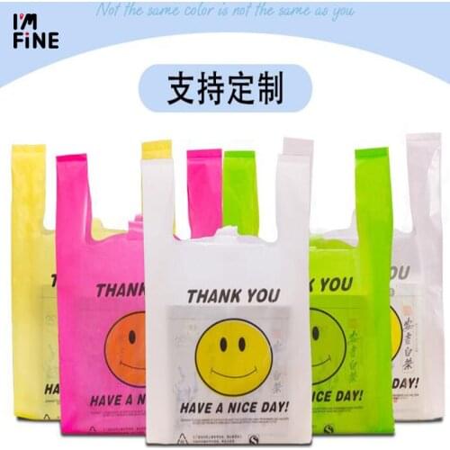 50Pcs Popular Useful Plastic Shopping Bag Transparent Shopping Bag Supermarket Plastic Bags With Handle Food Packaging Pouches