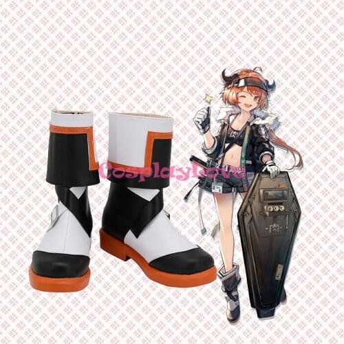 Arknights Croissant Black Orange Shoes Cosplay Long Boots Leather Custom Made For Party Christmas Halloween