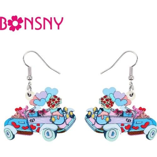 BONSNY Valentines Day Acrylic Blue Heart Car Truck Earrings Drop Dangle Novelty Charm Teens Gifts Jewelry For Women Girl